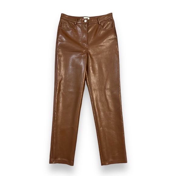 WILFRED The Melina High Waisted Vegan Leather Pants in Cognac Brown‎ Wm Sz 4 EUC - Picture 8 of 9